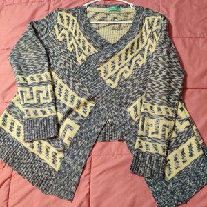 Filly Flair Women's Small Open Cardigan Gray Yellow Asymmetrical Long Sleeve